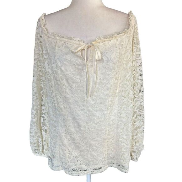 Torrid Stretch Lace Off Shoulder Corset Seamed Long Sleeve Top Sz 1 Romantic NWT - Picture 1 of 12